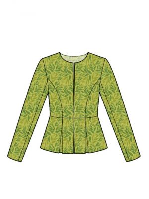 Jakke med peplum og buede sømme – PDF symønster til download.