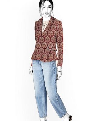 Digitalt symønster – blazer med bæltespænde for en elegant look.