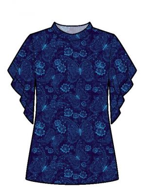 Bluse med ståkrave og chiffonærmer – elektronisk mønster til syning, DIY projekt.