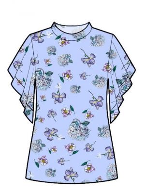 Bluse med chiffonærmer og ståkrave – DIY syprojekt, snitmønster til download.