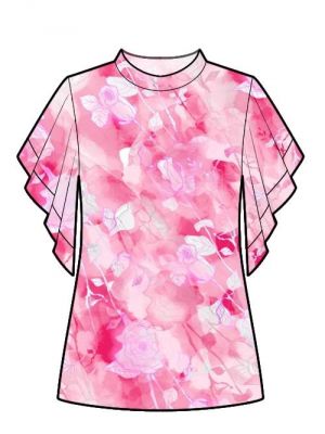 Bluse med ståkrave og chiffonærmer – DIY syprojekt, PDF symønster til download.