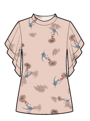 Bluse med chiffonærmer og ståkrave – DIY syprojekt, PDF symønster, snitmønster.