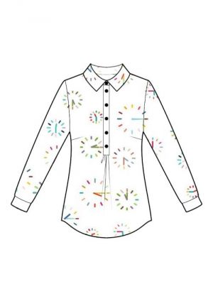 Digitalt symønster for bluse med poloknaplukning til DIY syprojekt.