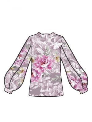 Kreer dit mønster, bluse med dekorative ærmer og ståkrave, moderne sydesign.
