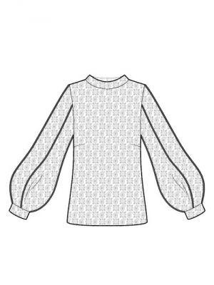 DIY syprojekt, digitalt symønster, bluse med rund hals og dekorative ærmer.