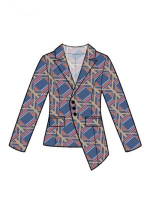 Digitalt symønster til syning af stilfuld asymmetrisk blazer.