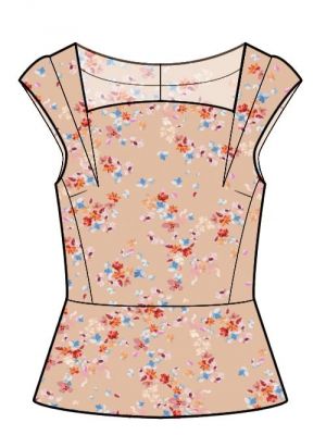 Snitmønster, top med peplum, syning for moderne designs.
