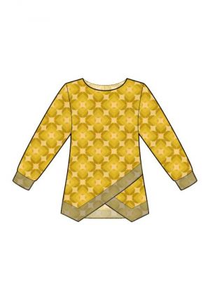 Symønster for moderne DIY bluse med lange ærmer og kontrastkant.