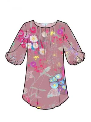 Download mønster, sy en tilpasset chiffon-bluse i 2-lag.