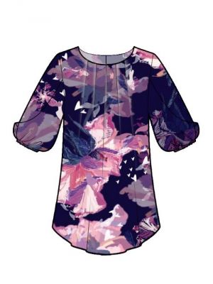 Symønster for moderne DIY chiffon-bluse med lag.