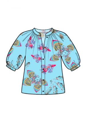 Symønster for moderne DIY bluse med knaplukning.