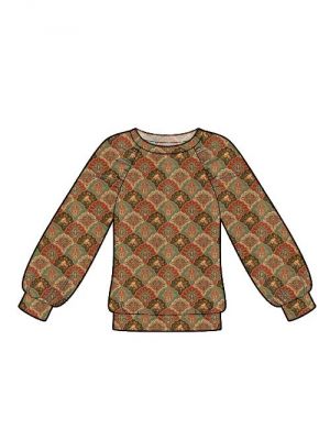 Download mønster, sy en tilpasset sweatshirt med draperede ærmer.