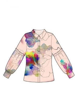 Symønster for moderne DIY skjortebluse med pufærmer.