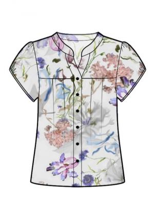 Syinspiration for bluse af chiffon med korte ærmer.