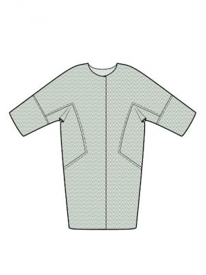 Moderne snitmønster for oversize frakke uden krave, ideel for hobby-syersker.