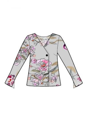 Symønster til hjemmesyet bluse med asymmetrisk design og lange ærmer.