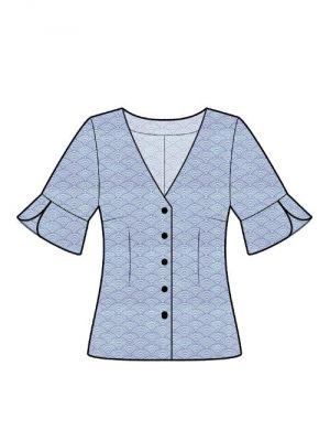 Digitalt symønster for moderne bluse med ærmevolanter.