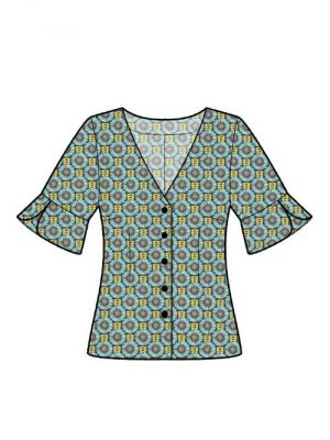 DIY symønster for chic bluse med ærmevolanter.