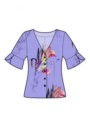 Download symønster for moderne bluse med ærmevolanter, DIY modeprojekt.