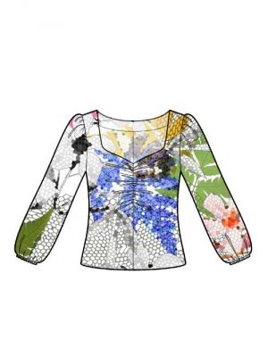 Download symønster for elegant bluse med rynker, perfekt til særlige lejligheder.