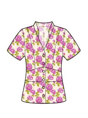 Sofistikeret V-hals bluse med kinakrave, skab dit outfit.