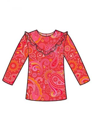 Digitalt symønster for ærmeløs bluse med flæser, perfekt til DIY modeentusiaster.