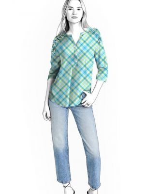 Elektronisk symønster til hjemmesyning af en fashionabel bluse.