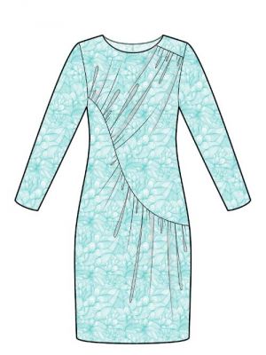 Download mønster til designerkjole med elegante draperinger.