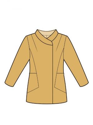 Viser detaljen Zoom ind på en kort frakkes ståkrave og skræddersyede lommer, designet for at tilføje elegance til dit outfit.