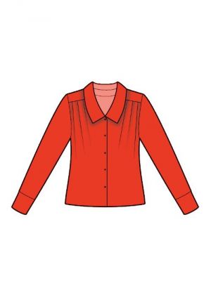 DIY symønster for en elegant skjortebluse med bærestykke og læg, perfekt til modebevidste syersker.
