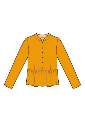 PDF symønster for elegant jakke med rynket peplum, tilgængelig for moderne sydesignere.
