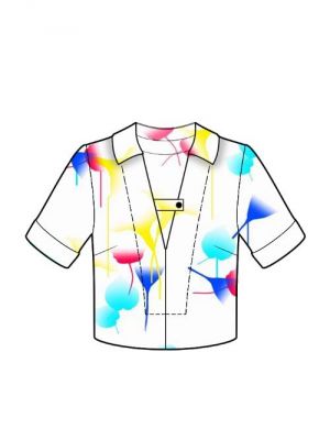 Kreer dit mønster, sy-inspiration for moderne designs – sy en blouson med korte ærmer og V-udskæring.