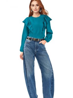 Snitmønster til syning – moderne bluse med elegante flæser og lange ærmer.
