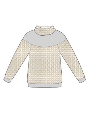 Dame sweatshirt 4811 med stor krave og kontrastbærestykke – PDF symønster.