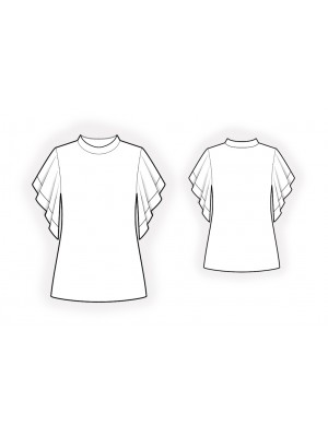 2120 Bluse med ærmer af chiffon. Symønster teknisk tegning