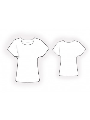2129 T-shirt af silke med flagermusærmer. Symønster teknisk tegning