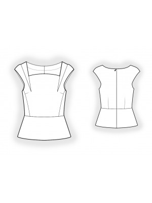 2245 Top med peplum. Symønster teknisk tegning