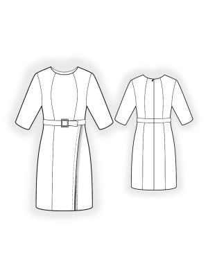 2909 Elegant kjole med frontslids. Symønster teknisk tegning