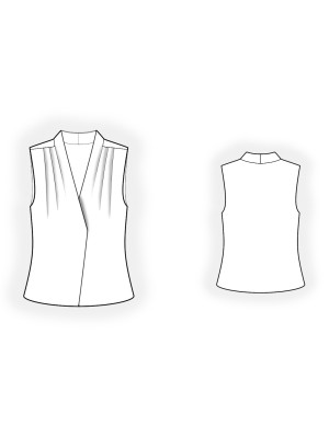 2916 Elegant ærmeløs bluse med læg. Symønster teknisk tegning
