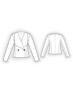 4328 Dobbeltradet jakke med blazer-snit. Symønster teknisk tegning