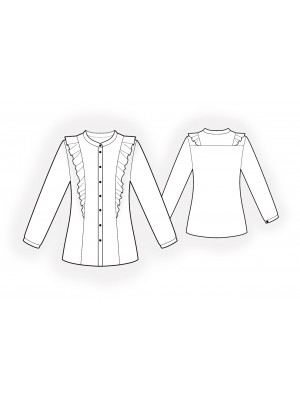 4974 Bluse med flæser teknisk tegning