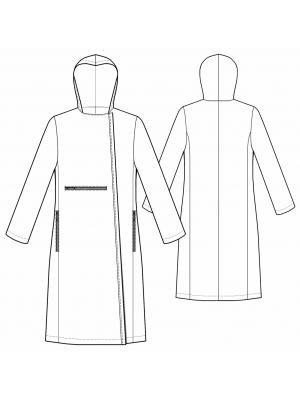 5477 Frakke med asymmetrisk lukning. Symønster teknisk tegning