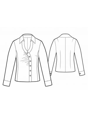 5759 Bluse med asymmetrisk forstykke. Symønster teknisk tegning